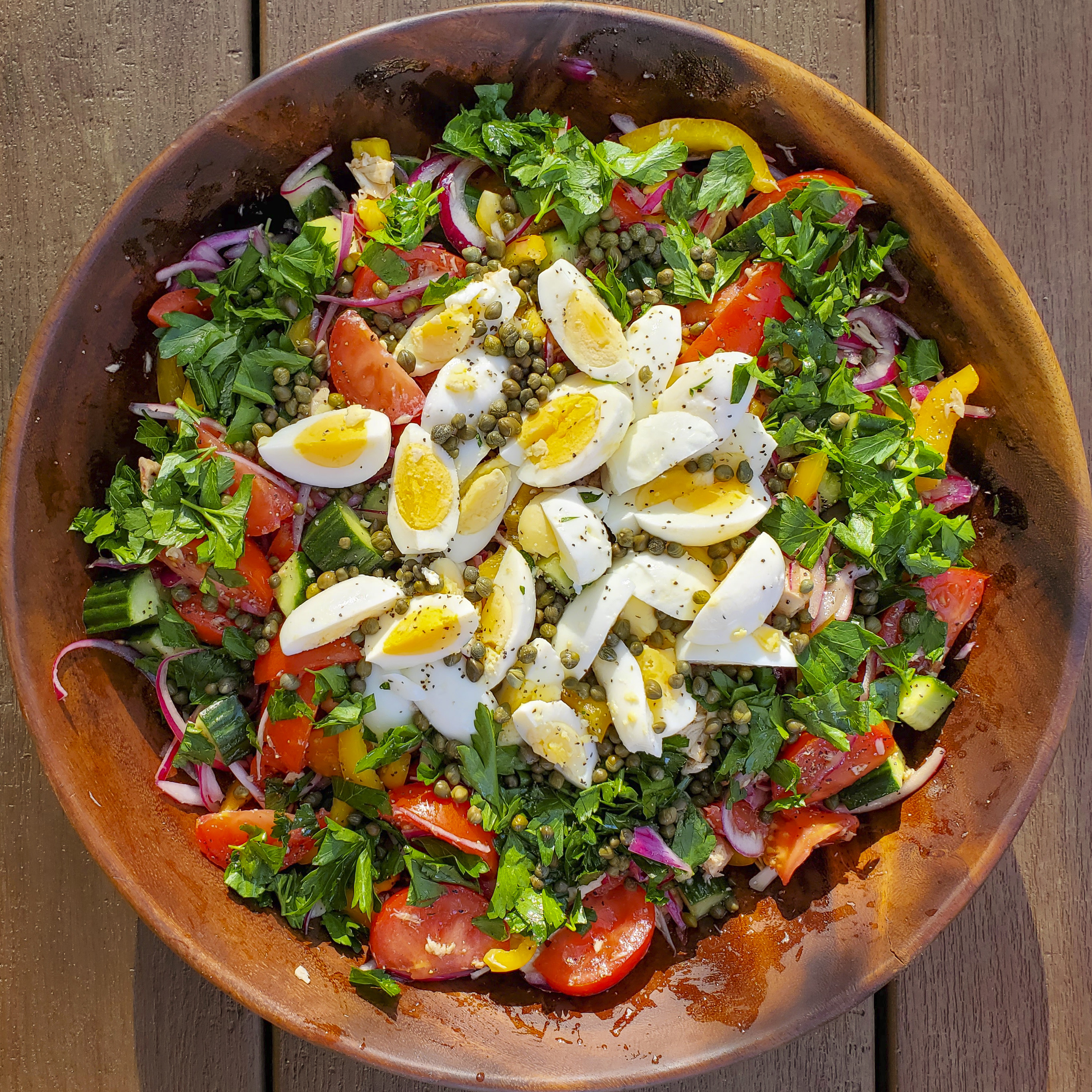 Andalusian-Style Tomato Salad with Olive Oil Tuna. Made for Rick∞Susi Meunier and Susi’s daughters Myra Renfro and Kira McGaughey.